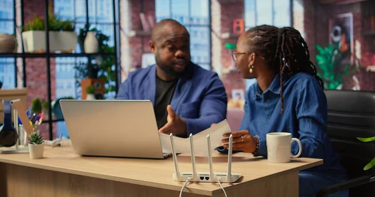 African american angry people struggling work with internet lag issues